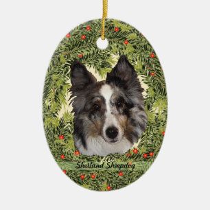 Adorno De Cerámica Shetland Sheepdog Wreath
