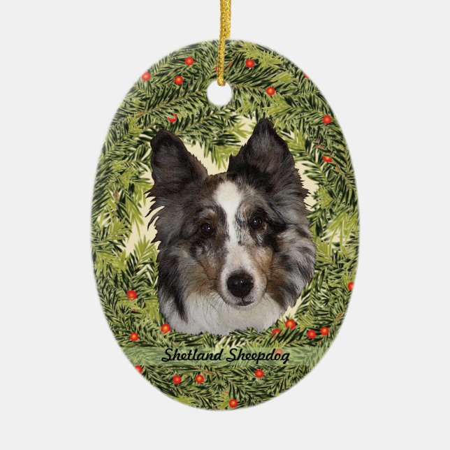 Adorno De Cerámica Shetland Sheepdog Wreath (Frente)