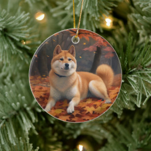 Adorno De Cerámica Shib Inu en otoño se inspira