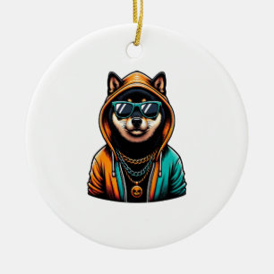 Adorno De Cerámica Shiba Inu con sudadera de Streetwear