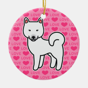 Adorno De Cerámica Shiba Inu Corazones de Amor Blanco