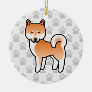 Adorno De Cerámica Shiba Inu de dibujos animados rojo