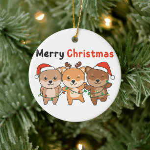 Adorno De Cerámica Shiba Inu Feliz Navidad y festivo para perros