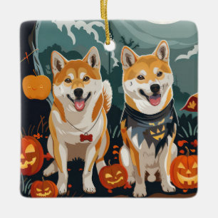 Adorno De Cerámica Shiba Inu Halloween Espeluznante