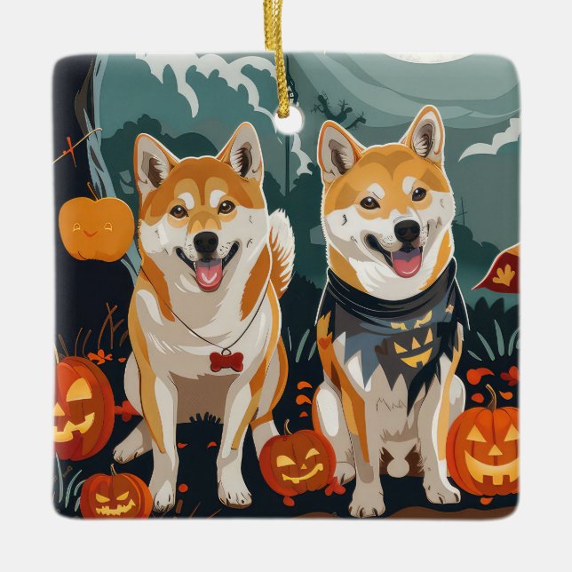 Adorno De Cerámica Shiba Inu Halloween Spooky (Anverso)