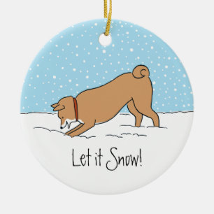 Adorno De Cerámica Shiba Inu lo dejó nevar - día de fiesta feliz de