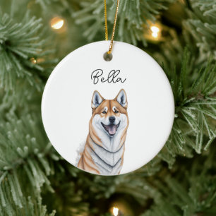 Adorno De Cerámica Shiba Inu Perro Mascota Nombre personalizado Navid
