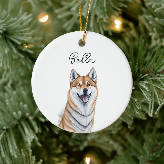 Adorno De Cerámica Shiba Inu Perro Mascota Nombre personalizado Navid (Árbol)