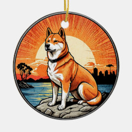 Adorno De Cerámica Shiba Inu Retro Sunset Dog Lover