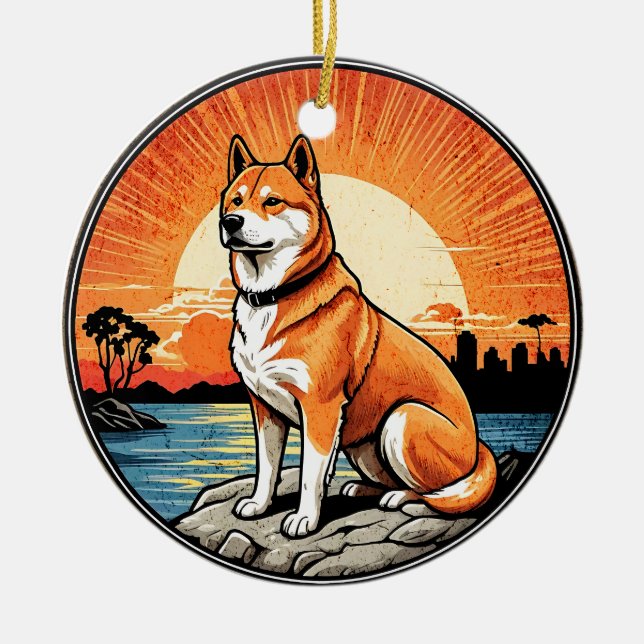 Adorno De Cerámica Shiba Inu Retro Sunset Dog Lover (Frente)
