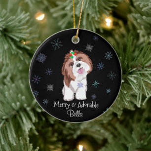 Adorno De Cerámica Shih Tzu Alegre y Adorable con Nombre de Perro Cop