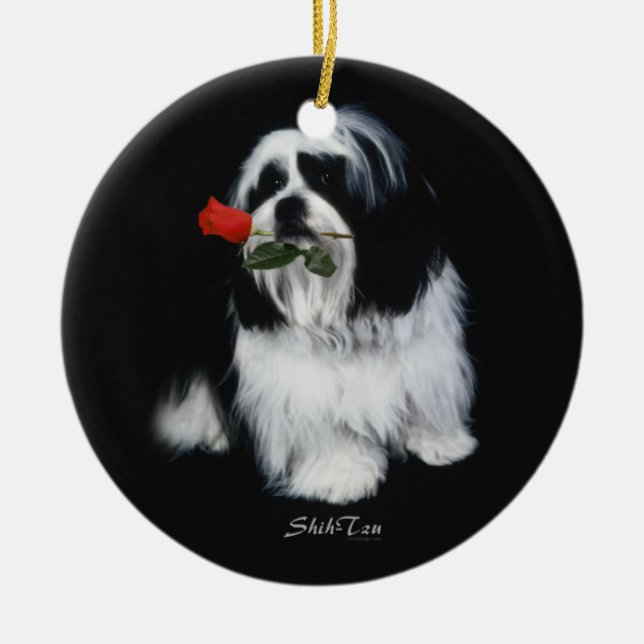 Adorno De Cerámica Shih Tzu con el rosa (Frente)