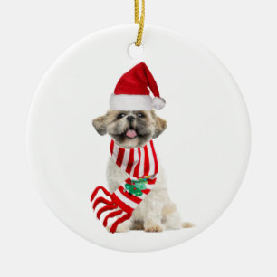 Adorno De Cerámica Shih tzu con Navidades Gorras Scaft