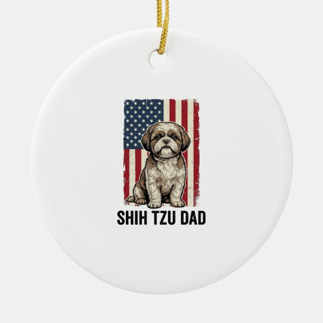 Adorno De Cerámica Shih Tzu Dad Patriotic Vintage Dog Shirt Design_1 (Frente)
