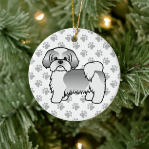 Adorno De Cerámica Shih Tzu de dibujos animados lindo de plata y blan
