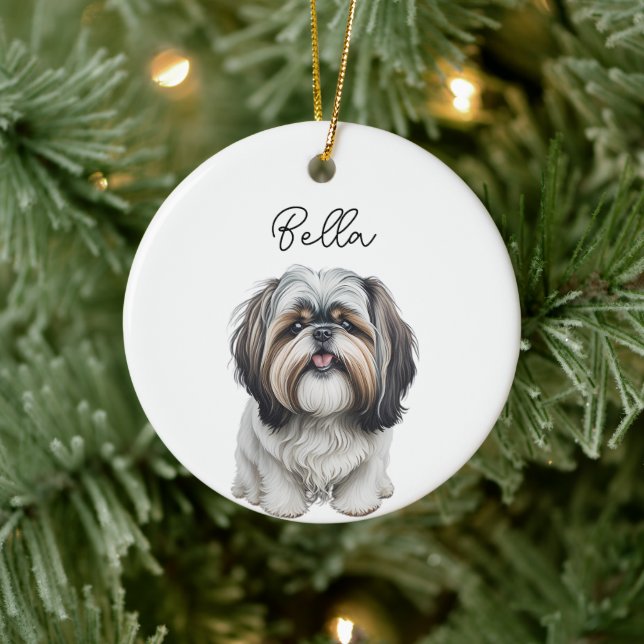 Adorno De Cerámica Shih Tzu Dog Mascota Nombre personalizado Navidade (Árbol)