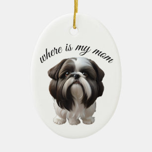 Adorno De Cerámica Shih Tzu - ¿Dónde Está Mi Mamá?
