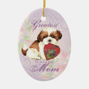 Adorno De Cerámica Shih Tzu Heart Mom Ornament