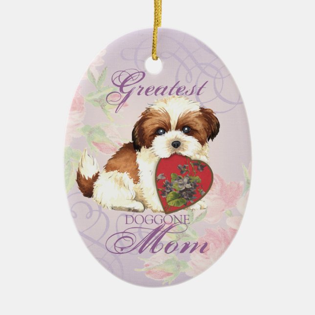 Adorno De Cerámica Shih Tzu Heart Mom Ornament (Frente)