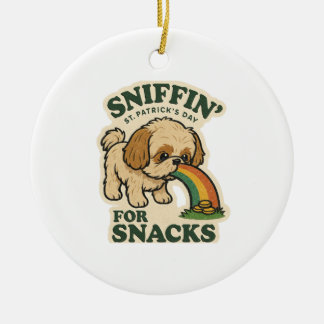 Adorno De Cerámica Shih Tzu Olfateando Snacks Retro St. Patrick's