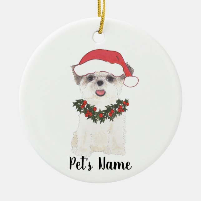 Adorno De Cerámica Shih Tzu personalizado (marrón y blanco) (Frente)