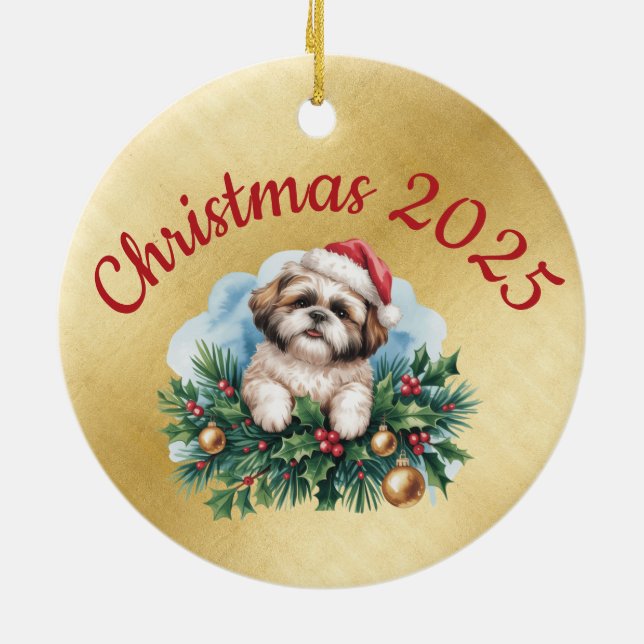 Adorno De Cerámica Shih Tzu Round Christmas Ornament  (Atrás)