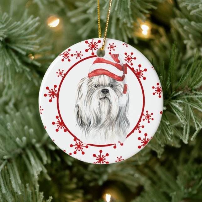 Adorno De Cerámica Shih Tzu Santa Hat Red Snowflake (Árbol)