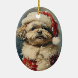 Adorno De Cerámica Shih Tzu Vintage Christmas