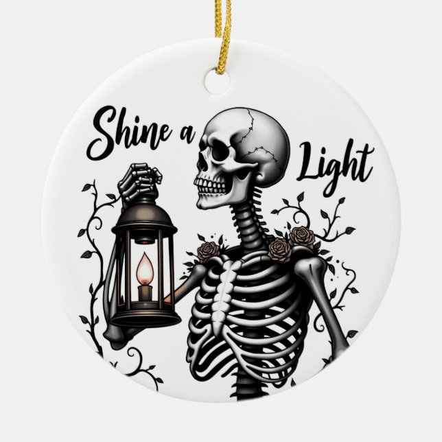Adorno De Cerámica Shine a Light Skeleton Ornament (Frente)