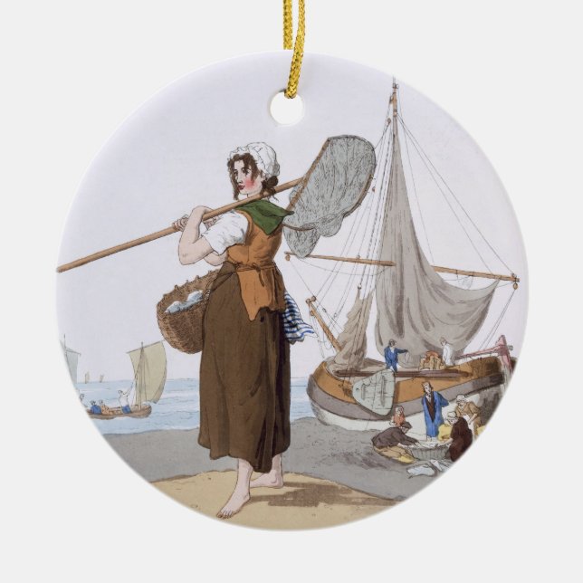 Adorno De Cerámica Shrimper femenino, del "traje de Gran Bretaña", (Frente)