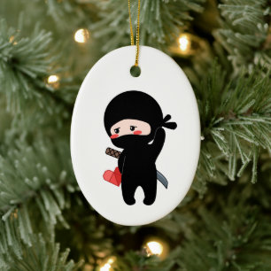 Adorno De Cerámica Shy Blushing Ninja Holding Origami Paper Heart