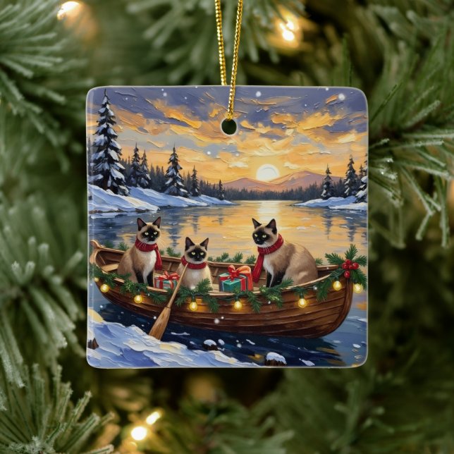 Adorno De Cerámica Siamese Cat Christmas Boat Holiday (Árbol)