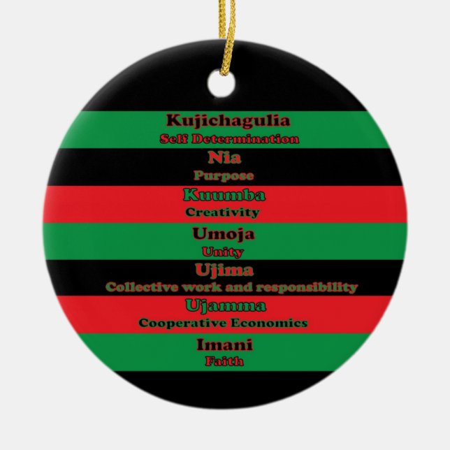 Adorno De Cerámica Siete principios Kwanzaa Verde Negro rojo (Frente)