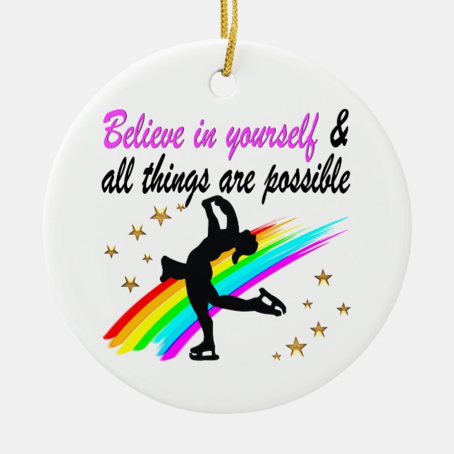 ADORNO DE CERÁMICA SIGA SU DISEÑO DE SUEÑOS DE PATINAJE FIGURO (Frente)