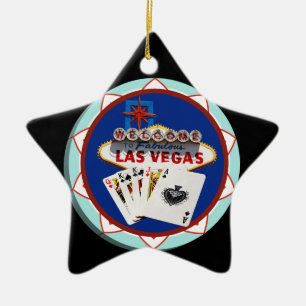 Adorno De Cerámica Signo de bienvenida de las Vegas azul Chip de póqu