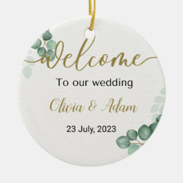 Adorno De Cerámica Signo de bienvenida del Boda de color azul verde E