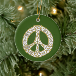 Adorno De Cerámica Signo de paz celta dorada y blanca personalizado