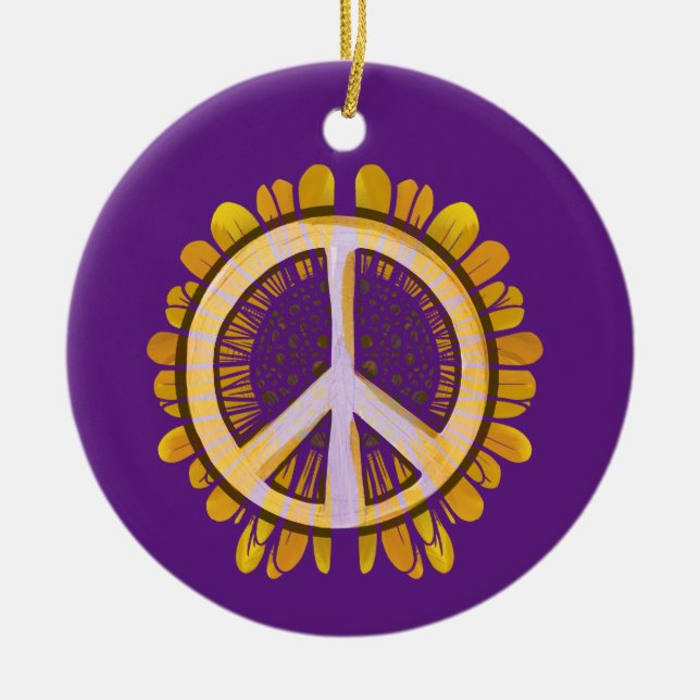 Adorno De Cerámica Signo de paz de girasol Art Cut flor pacífica (Frente)