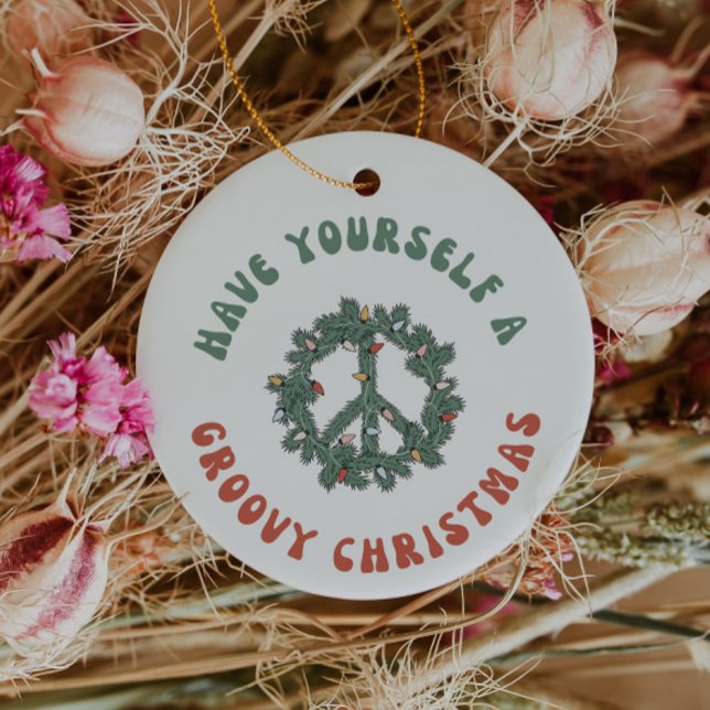 Adorno De Cerámica Signo de paz retro tómate un Navidad groovy (Subido por el creador)