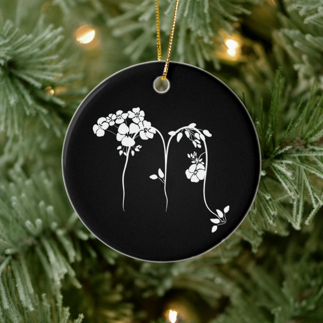 Adorno De Cerámica Signo de zodiaco floral escorpio negro (Árbol)