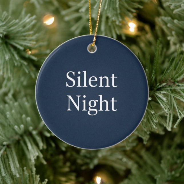 Adorno De Cerámica Silent Night Typography Classic Navy Blue & White  (Árbol)