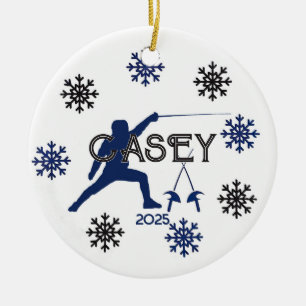 Adorno De Cerámica Silhouette De Esgrima Y Snowflake Personalizados