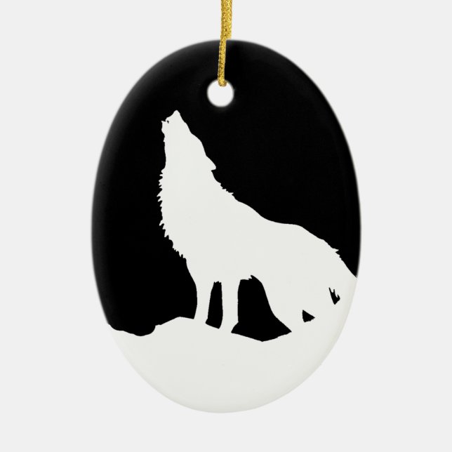 Adorno De Cerámica Silhouette de Lobo de Arte Pop Blanco y Negro (Frente)