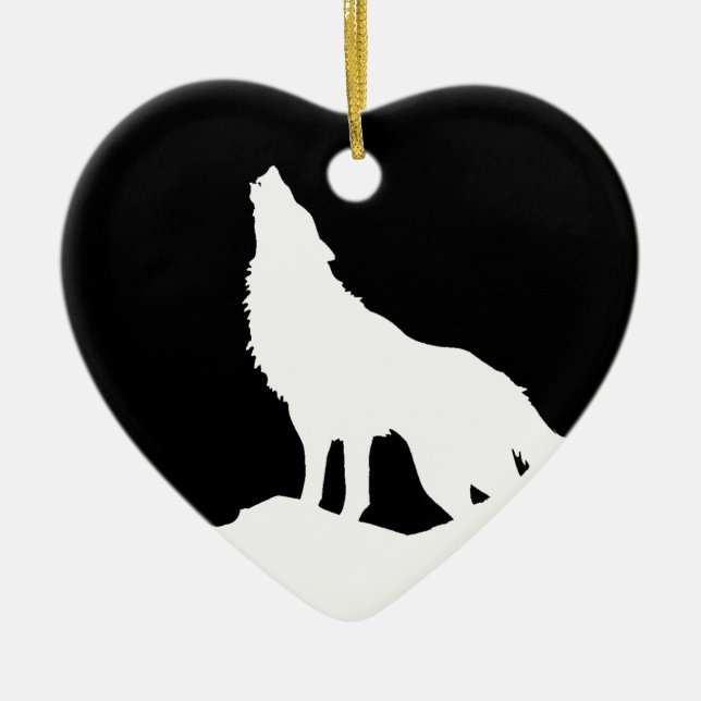 Adorno De Cerámica Silhouette de Lobo de Arte Pop Blanco y Negro (Frente)