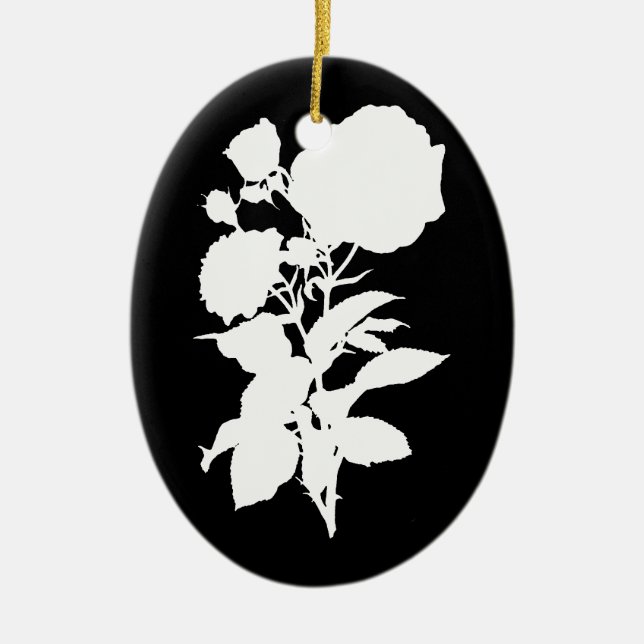 Adorno De Cerámica Silhouette de rosa blanco y negro (Frente)