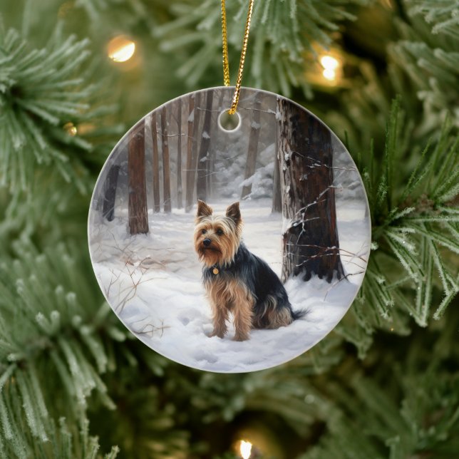 Adorno De Cerámica Silky Terrier deja que nieve Navidades (Árbol)