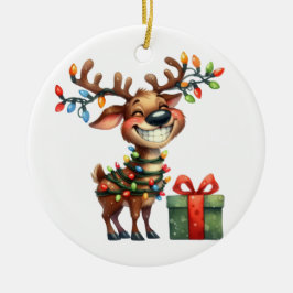 Adorno De Cerámica Silly Reindeer