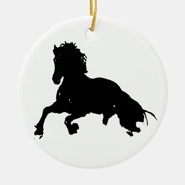 Adorno De Cerámica Silueta blanca de caballo en blanco negro (Frente)