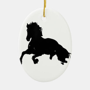Adorno De Cerámica Silueta blanca de caballo en blanco negro