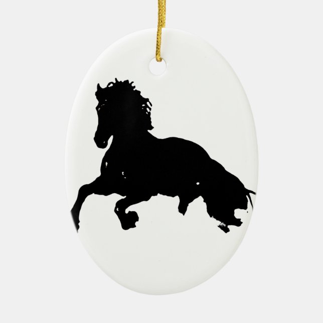 Adorno De Cerámica Silueta blanca de caballo en blanco negro (Frente)